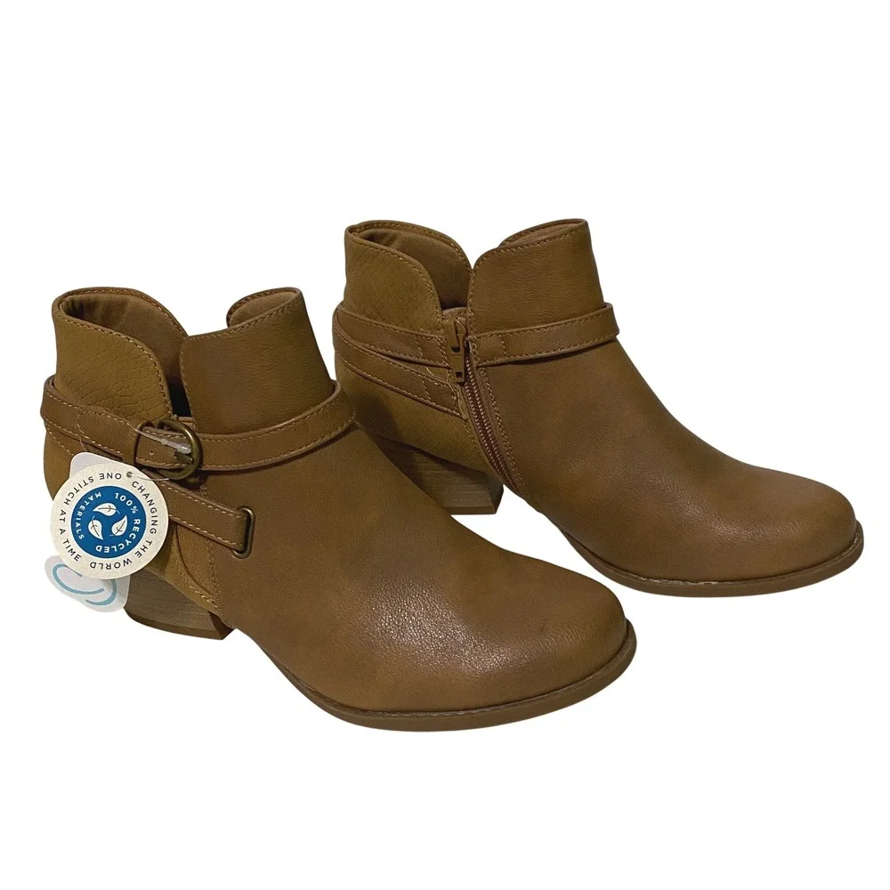 Baretraps Rosalie Womens Caramel Tan Ankle Boots Buckle Block Heel Western Boho